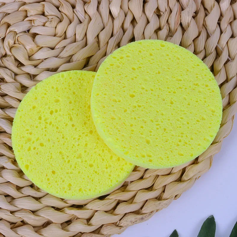 5 個フェイスラウンドメイク落としツール天然木スポンジ圧縮化粧パフ洗顔スポンジ