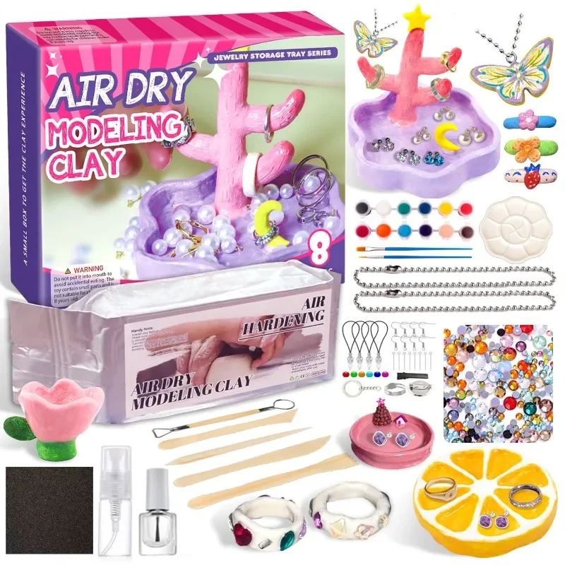 Kreatives Lufttrocknendes Ton-Schmucktablett DIY-Set, Lehrreiches Bastelspielzeug zur Förderung der Fantasie von Kindern