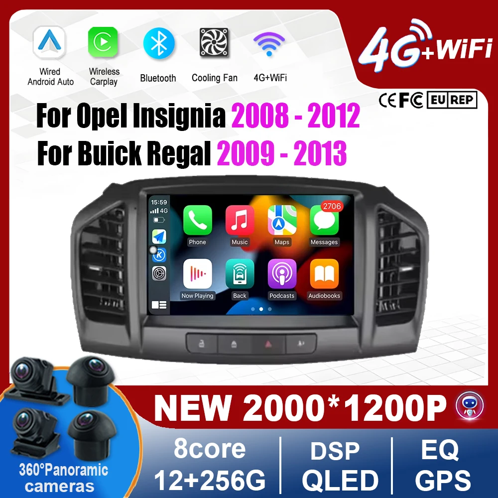 Car Radio Carplay Android 14 For Opel Insignia 2008-2012 For Buick Regal 2009 -2013 Navigation GPS Stereo 4G Wifi No 2din DVD