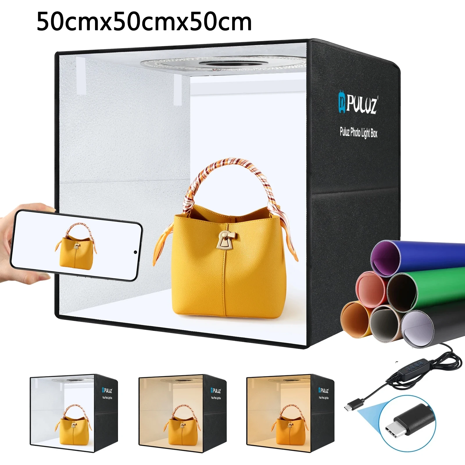 PULUZ 40/50cm Photo Studio Light Box,Photography Lightbox Dimmable Sotftbox Photo Shooting Tent Box Kits With 12 Colors Backdrop