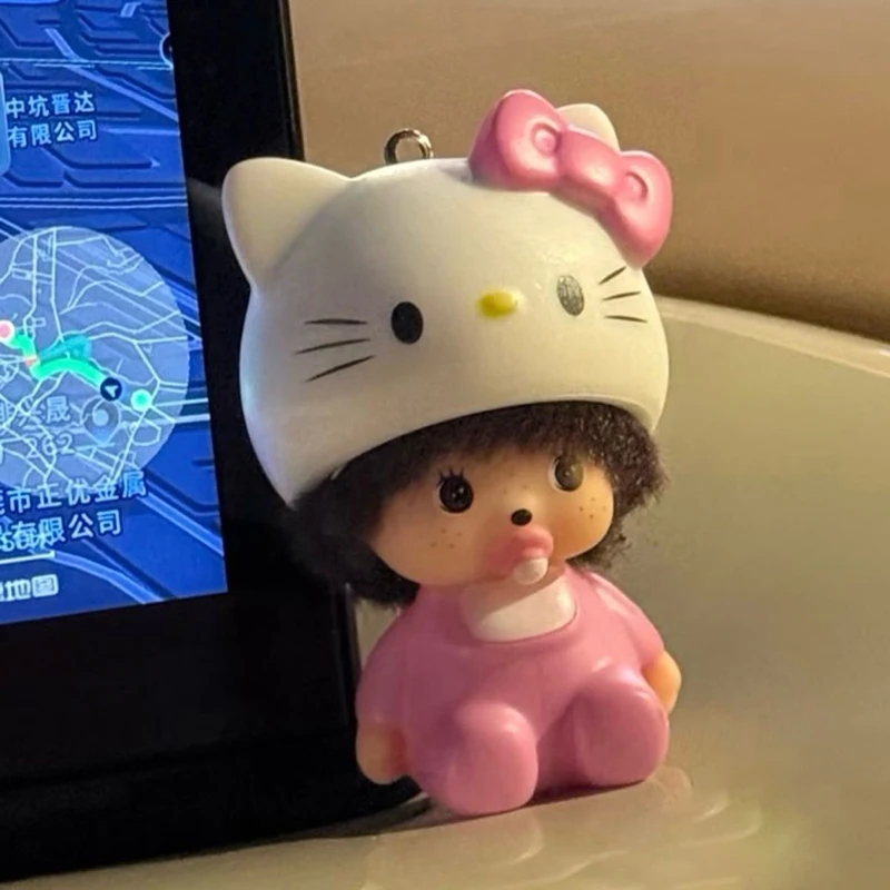 

Брелок Hello Kitty, аниме-фигурка, подвеска для автомобиля, украшение для рабочего стола, брелок KT Monchhichi, аксессуары для рюкзаков и чехлов для телефонов