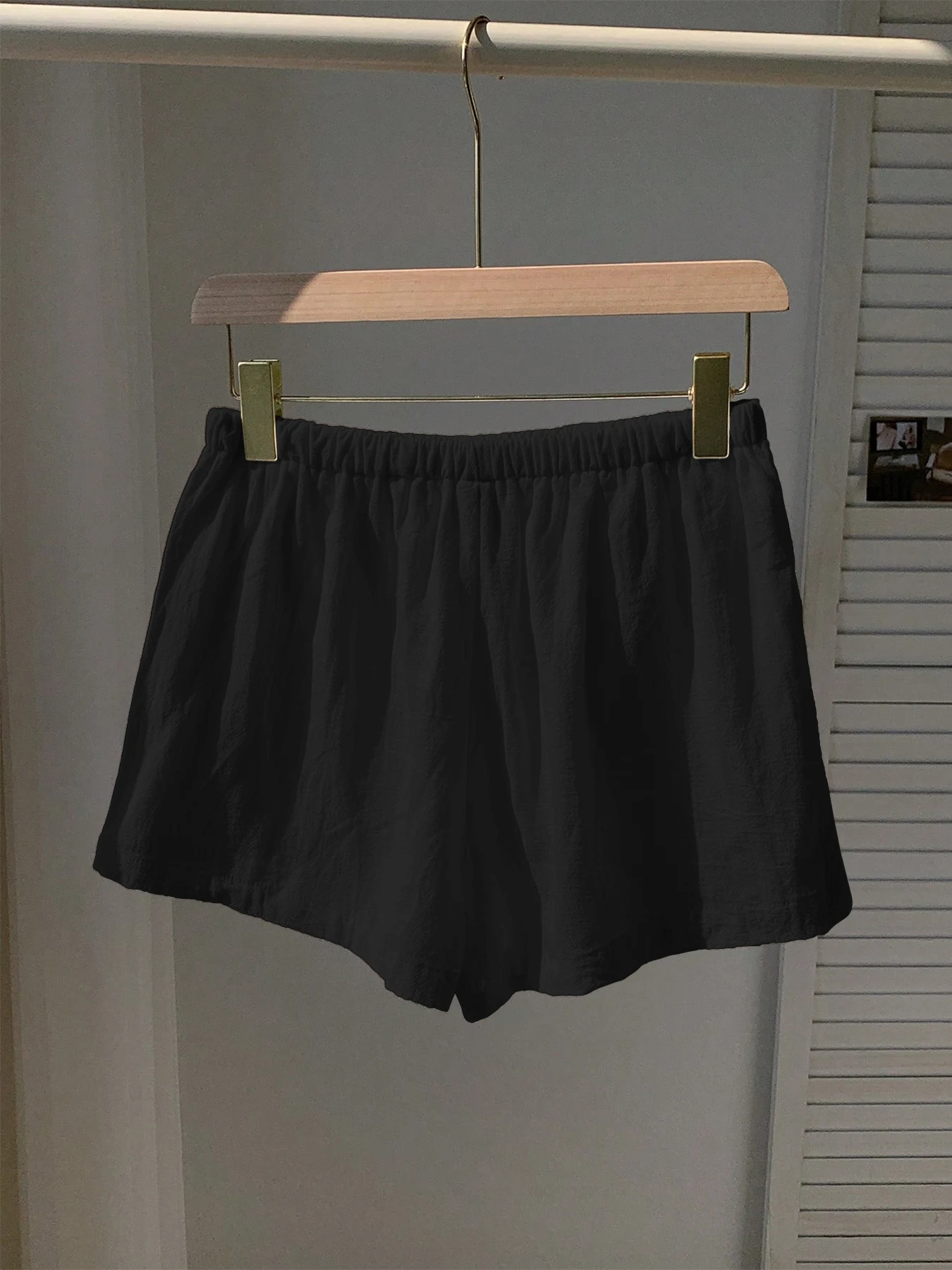 Damen Neue Frühling-Sommer Leinen Einfarbige Lässige Sport-Shorts mit Elastischem Bund und Kordelzug – Detail 2