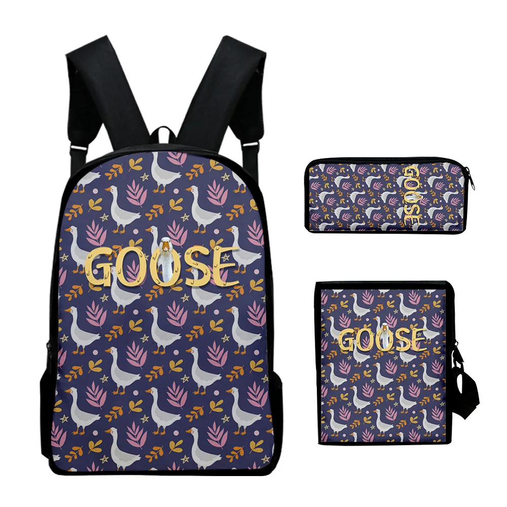 Cartoon Youthful Funny Goose element 3D Print 3pcs/Set Student Travel bags Laptop Daypack Backpack Shoulder Bag Pencil Case