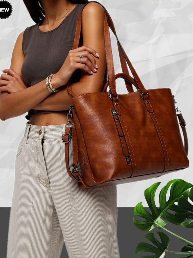 Large Women's Tote Bag, Artificial Leather Long Shoulder Strap Handbag, Single Shoulder Bag A4 Business Office Tote Bag