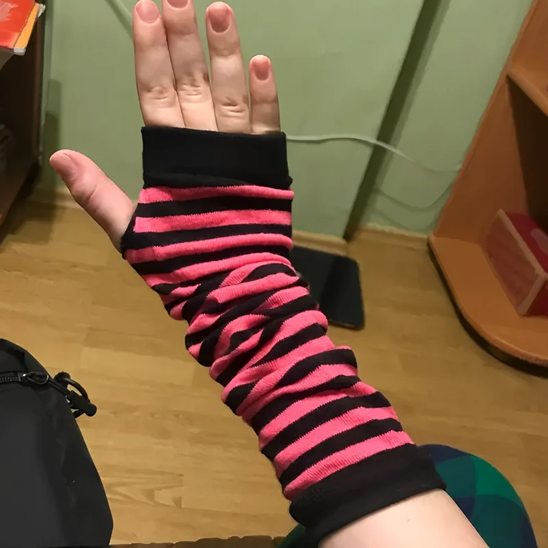 Y2K Elastico Outdoor Punk Guanti lunghi senza dita Polsino per donna Uomo Guanto hip-hop Guanti al gomito Scaldamuscoli invernali elasticizzati freddi