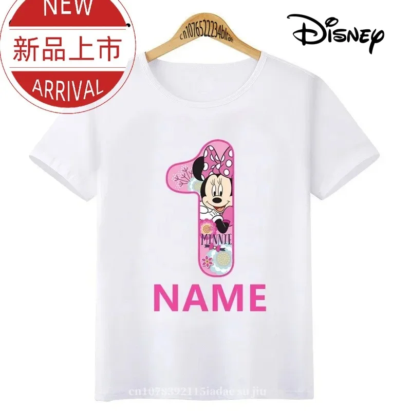 Minnie Mouse Number Bow Graphic T Shirt Kids Clothes 1 2 3 4 5 6 7 8 9 Years Birthday Baby Girls Party T-Shirts Boys Tops