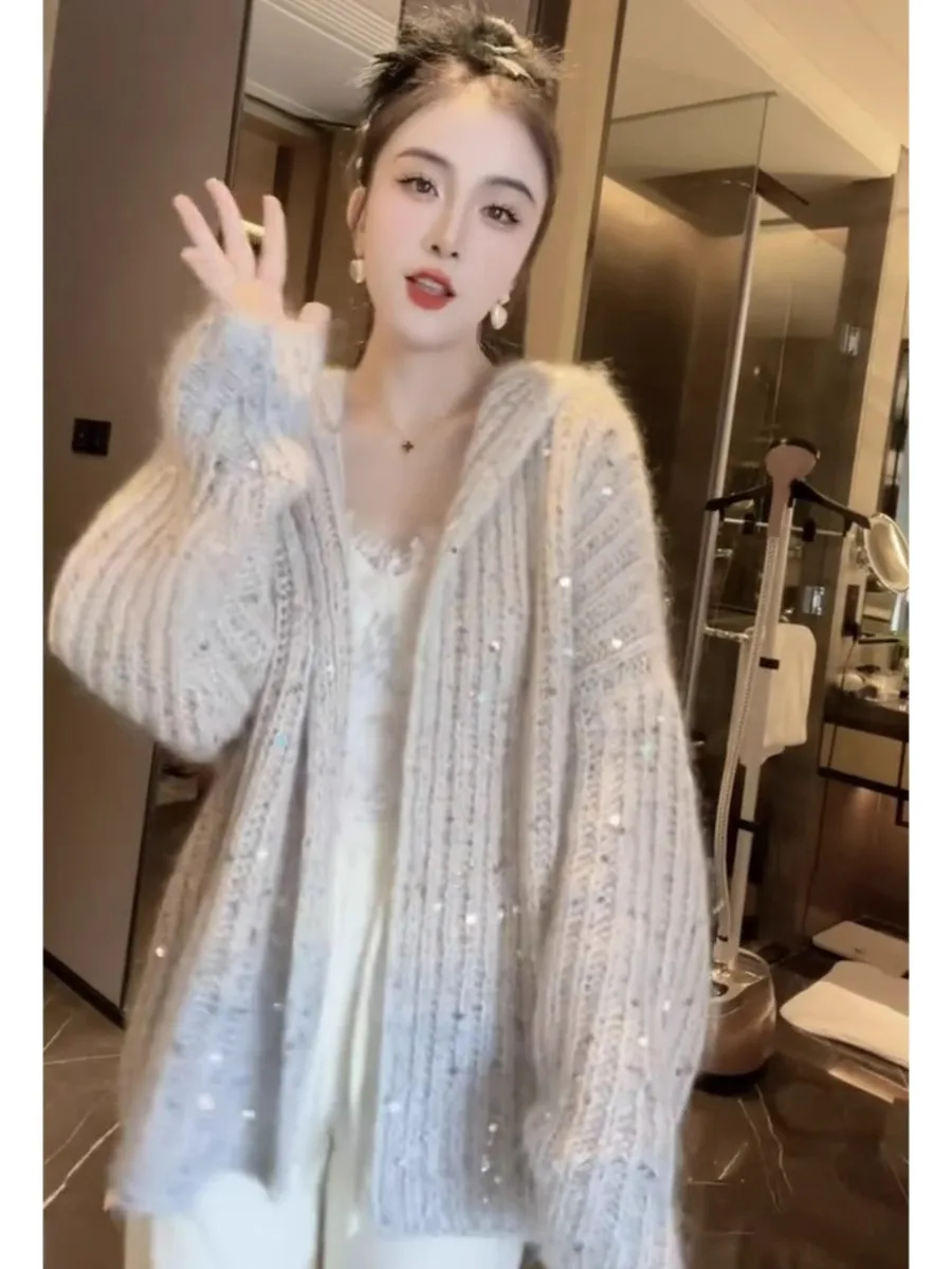 

Женский вязаный свитер цвета adient Long Sve, пальто свободного кроя, осень-зима, новый повседневный удобный утягивающий открытый автомобиль...