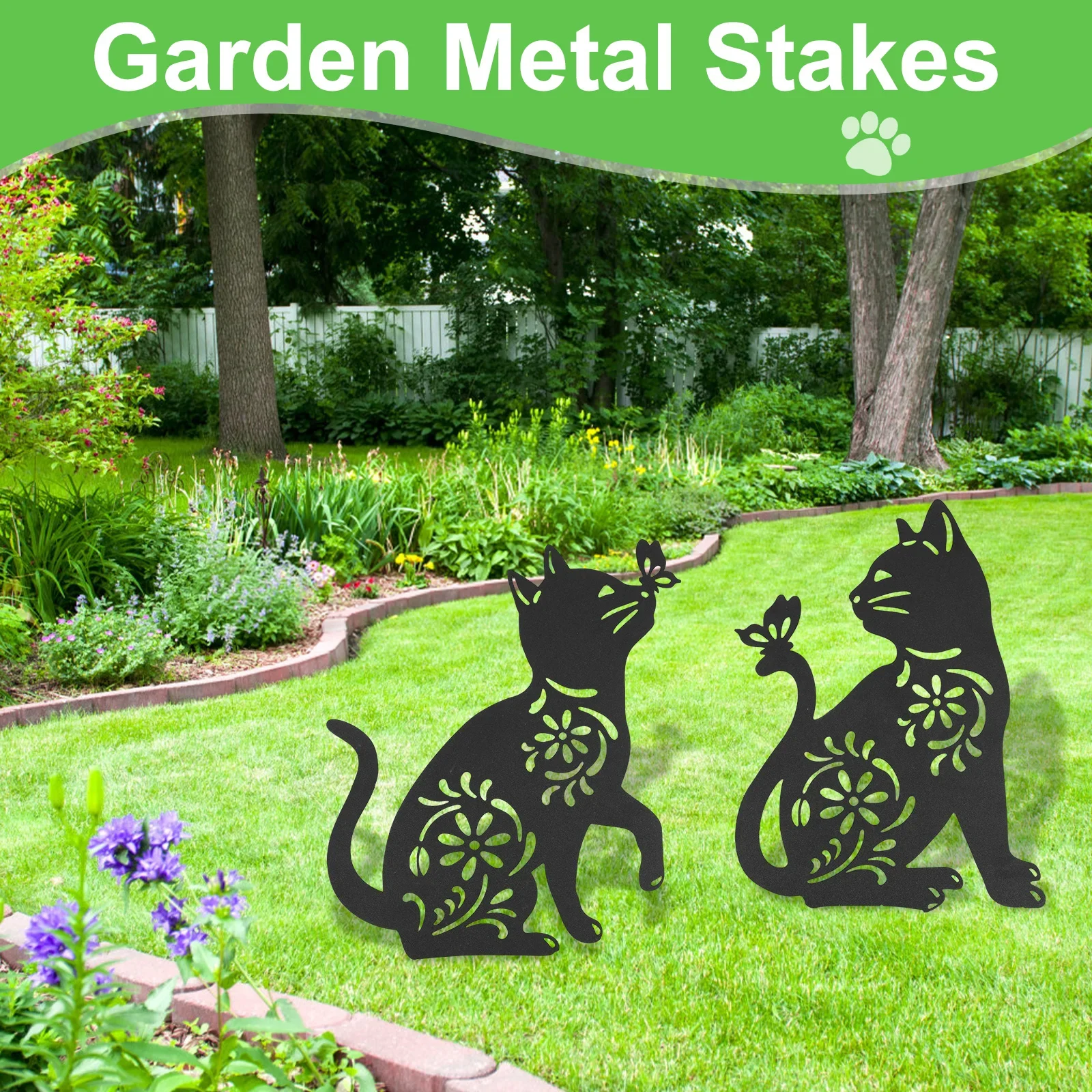 Estatuas de animales de Metal para jardín, estacas decorativas de simulación para césped de gato y perro, Art Deco creativo para el hogar, patio al aire libre, 2 piezas