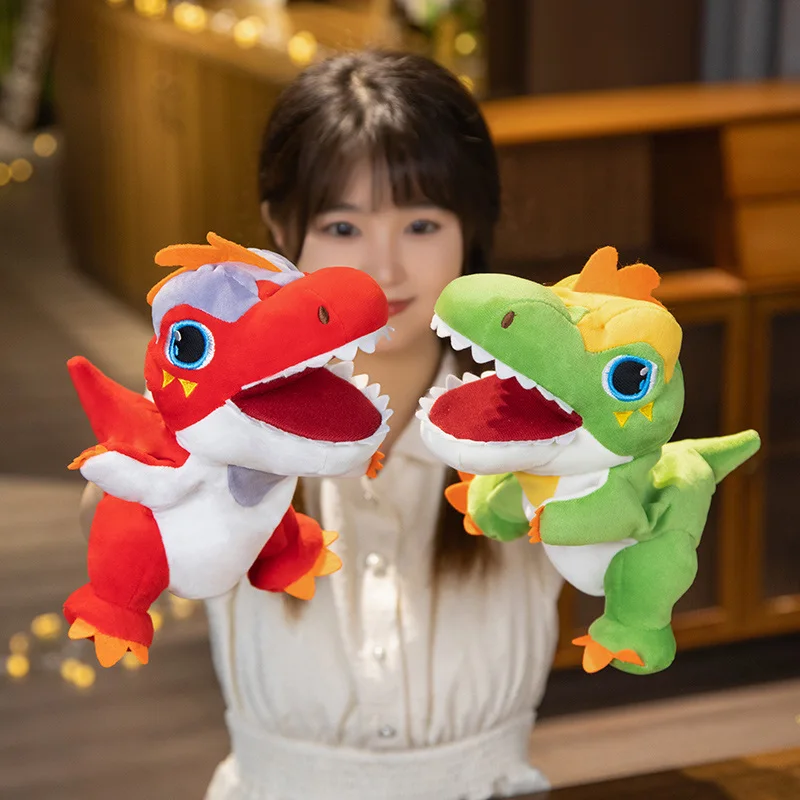 

Kids Plush Dinosaur Finger & Hand Puppet Popular Activity Boy Girl Role Play Bedtime Story Prop 3D Animal Decompressing Toy Doll