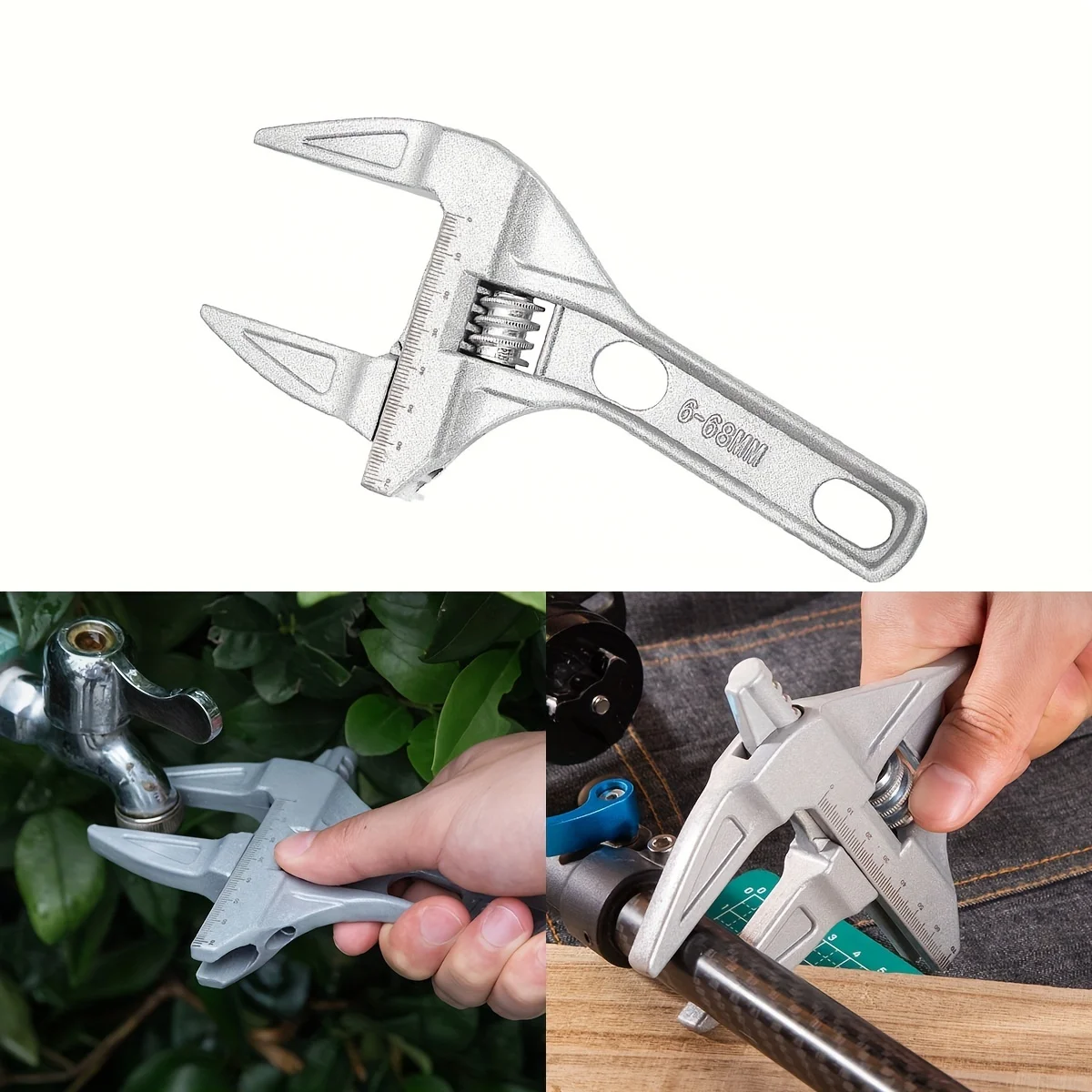 Sehfupoye Adjustable Wrench Large Opening Bathroom Spanner Wrenches Wide Jaw 16-68mm Aluminum Alloy Spanner Wrenches Shank Plumb