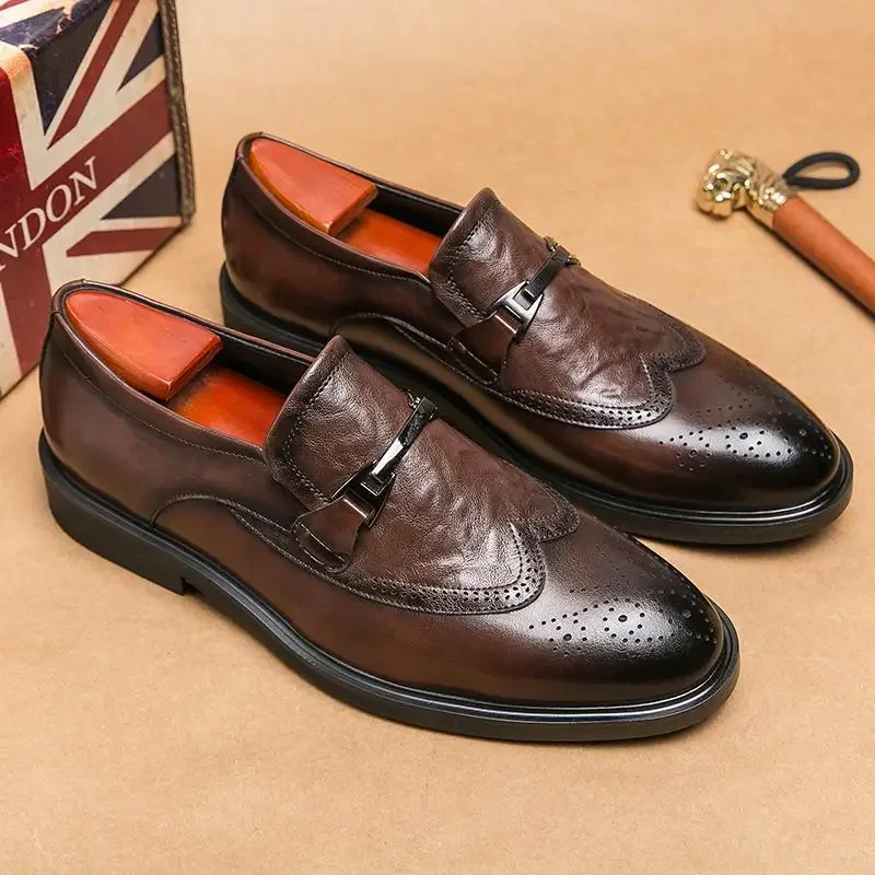 

Men's Platform round Toe Leather Niche Derby Office Social Derby Lace up Casual Series Shoes