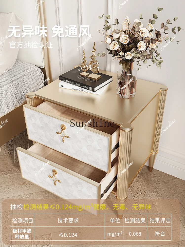 All solid wood bedroom light luxury simple high-end shell small bedside table storage  FT