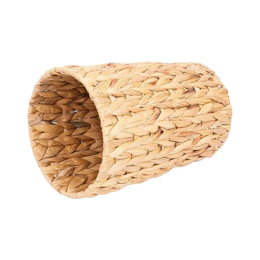 Boho Style Water Hyacinth Wicker Trash Can Stylish Handwoven Waste Basket For Home Office Bedroom Bathroom Indoor Storage Decor