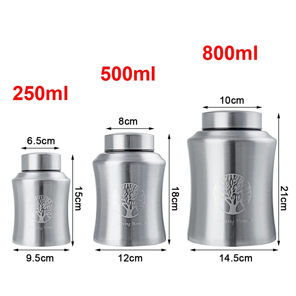 Pet Memorial Urn Cremation Mini Urns for Pet/ Human Ashes Casket Funeral 250/500/800ml Stainless Steel Cremation Storage Jar