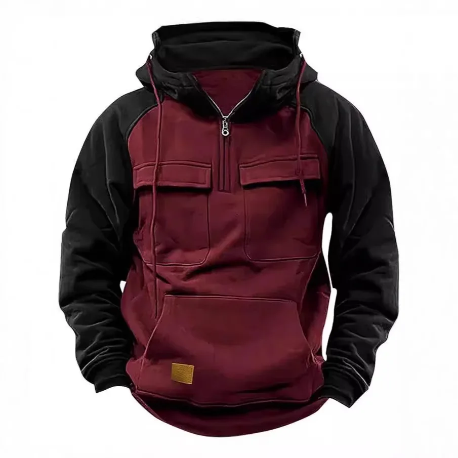 ربيع الخريف الرجال البلوز نصف سستة عمال الرياضة متعددة جيب مقنعين عارضة فضفاضة تناسب الملابس العلامة التجارية الصينية #3