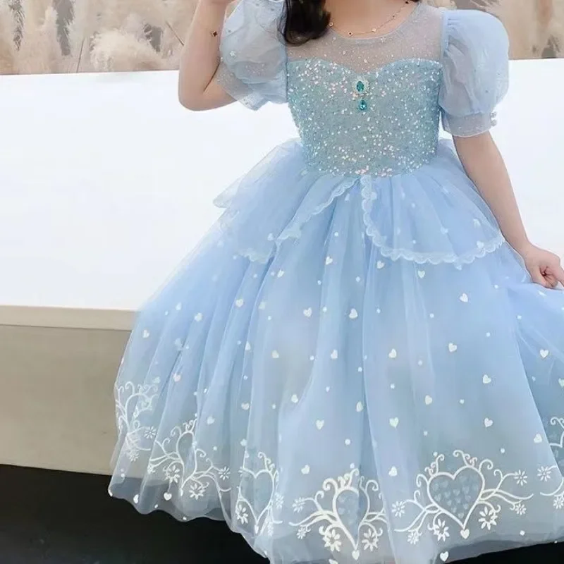 Popular Girl\'s Princess Elsa Dress 2024 Summer New Girl\'s Dress Princess Elsa Mesh Children\'s Day Performance Dress