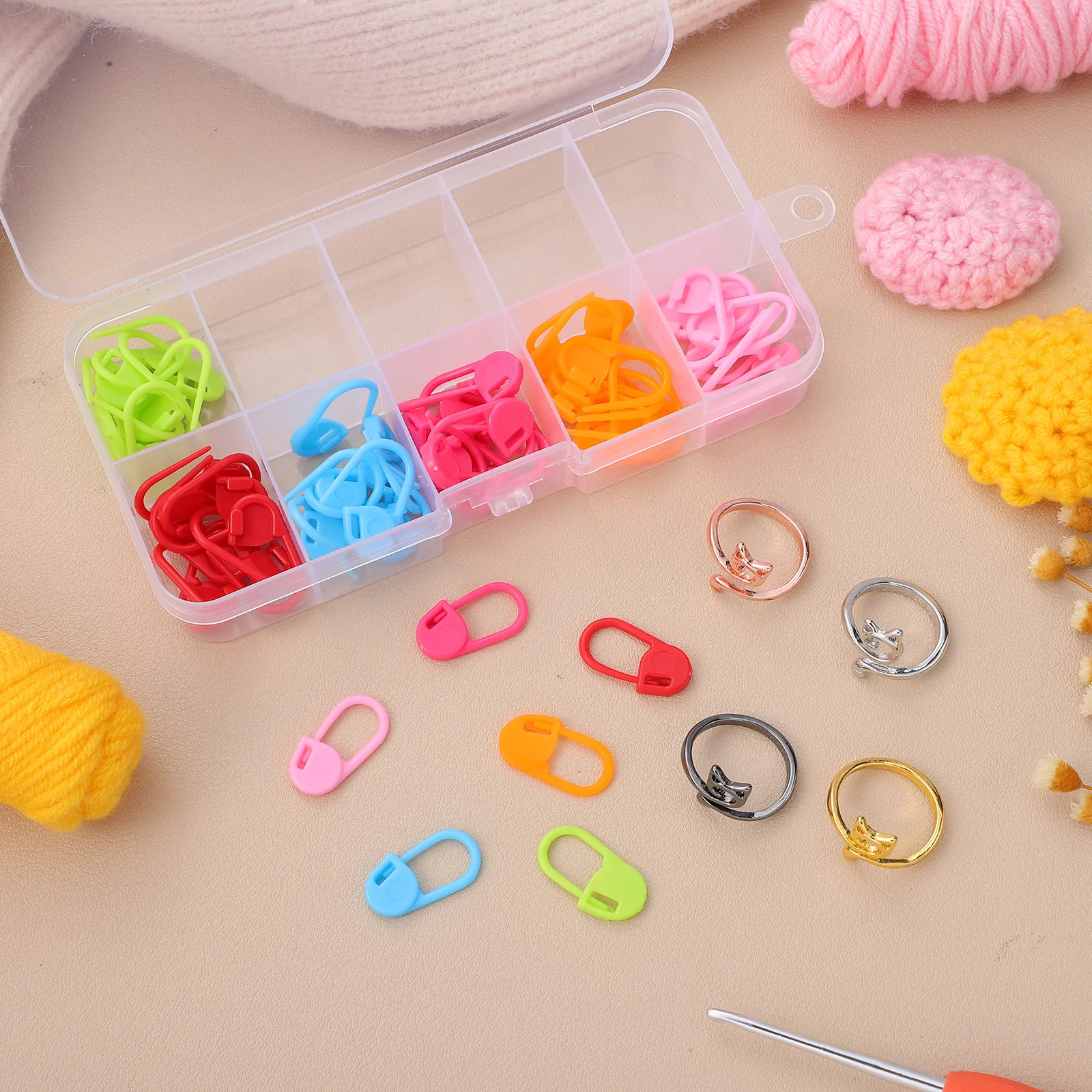 

1Set Adjustable Knitting Crochet Loop Ring Cute Cat Yarn Guide for Stitch Counting Lightweight Tension Ring Craft Hobby Tool