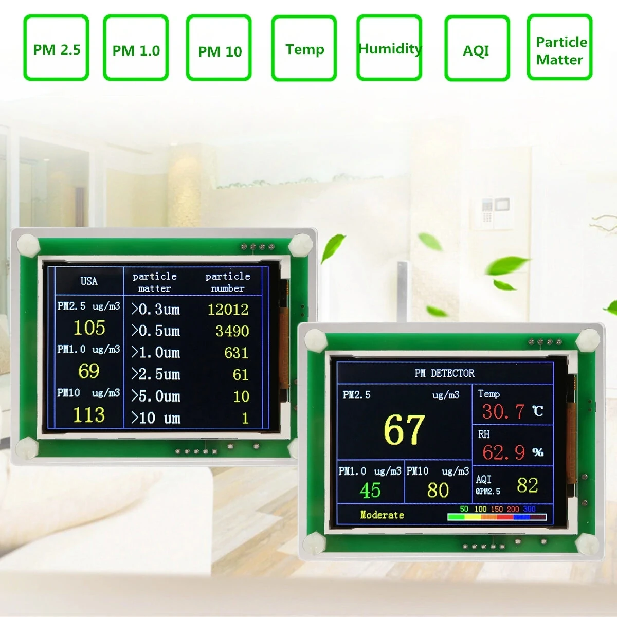 New PM1.0 PM2.5 PM10 Module Air Quality Dust Sensor Tester with 2.8 Inch LCD Display for Home Office Car