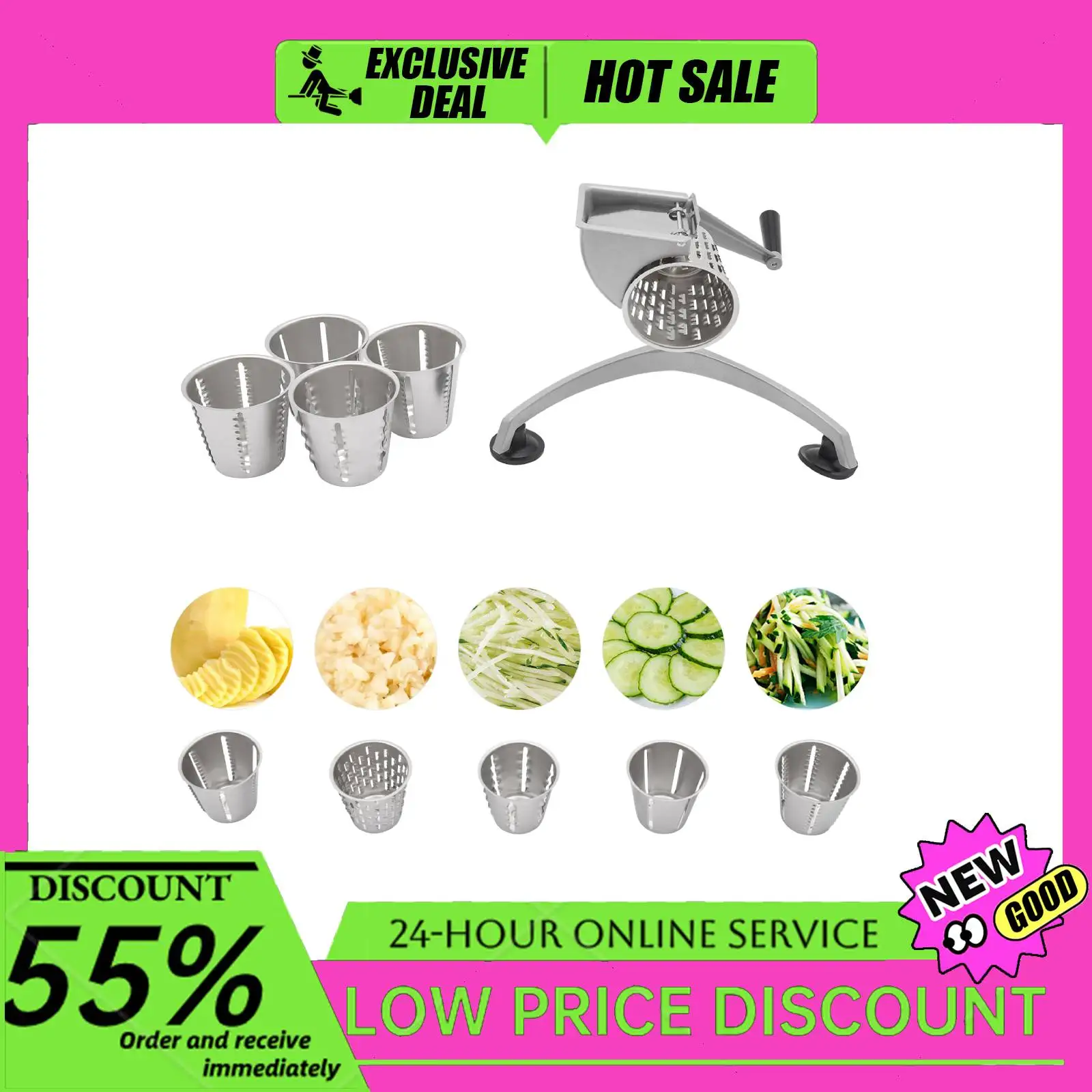 

Ручная овощерезка 5 в 1, барабанные лезвия, легкие ручные нарезки, терка для моркови, картофеля, сыра, домашняя кухня