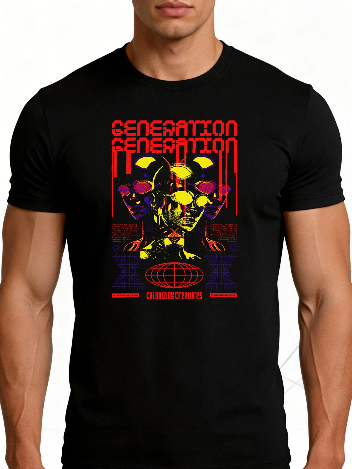 Retro Futuristic Men's T-Shirt, Generating a Colonized Cyberspace, Graphic Design, Summer Wear, Gift for Tech Enthusiasts