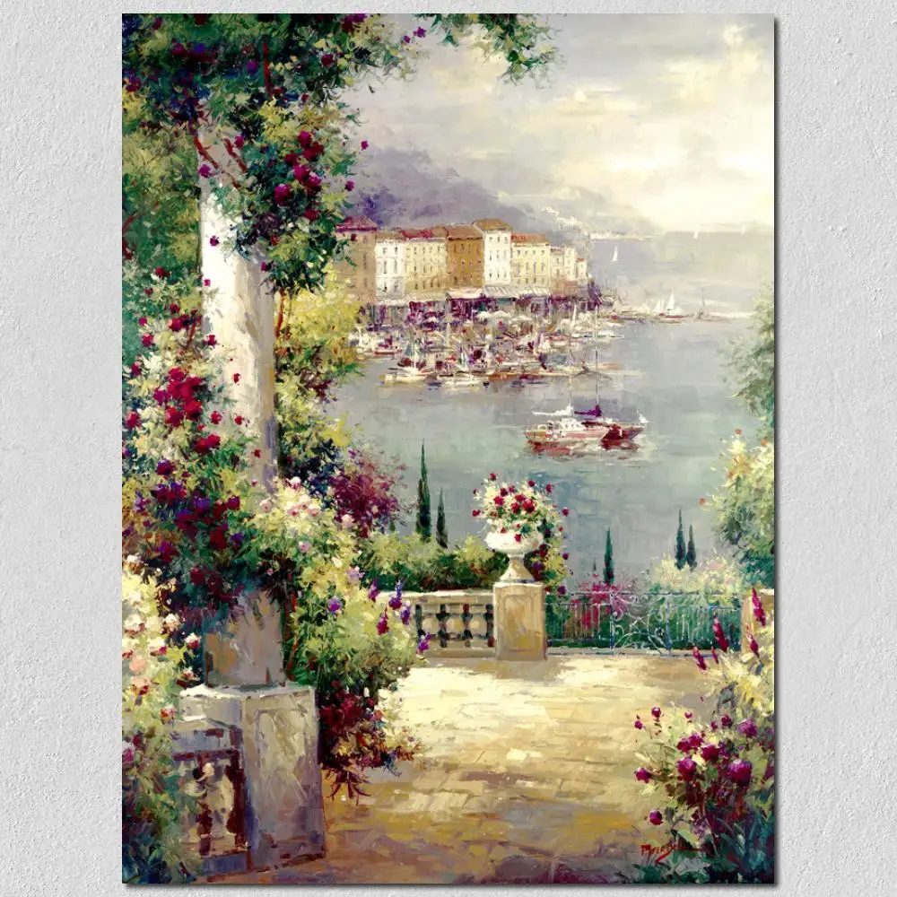 

Hand Painted Oil Paintings Canvas Art Coastal Landscapes Capri Vista Modern Country Artwork Picture for Living Room Wall Decor