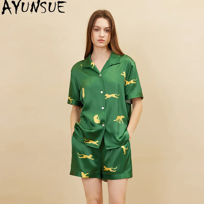 

AYUNSUE 100% натуральные шелковые пижамы для женщин, комплект из шелковой пижамы с принтом 19 мм, короткая ночная рубашка, новинка лета 2026, одежда для сна, пижама женская