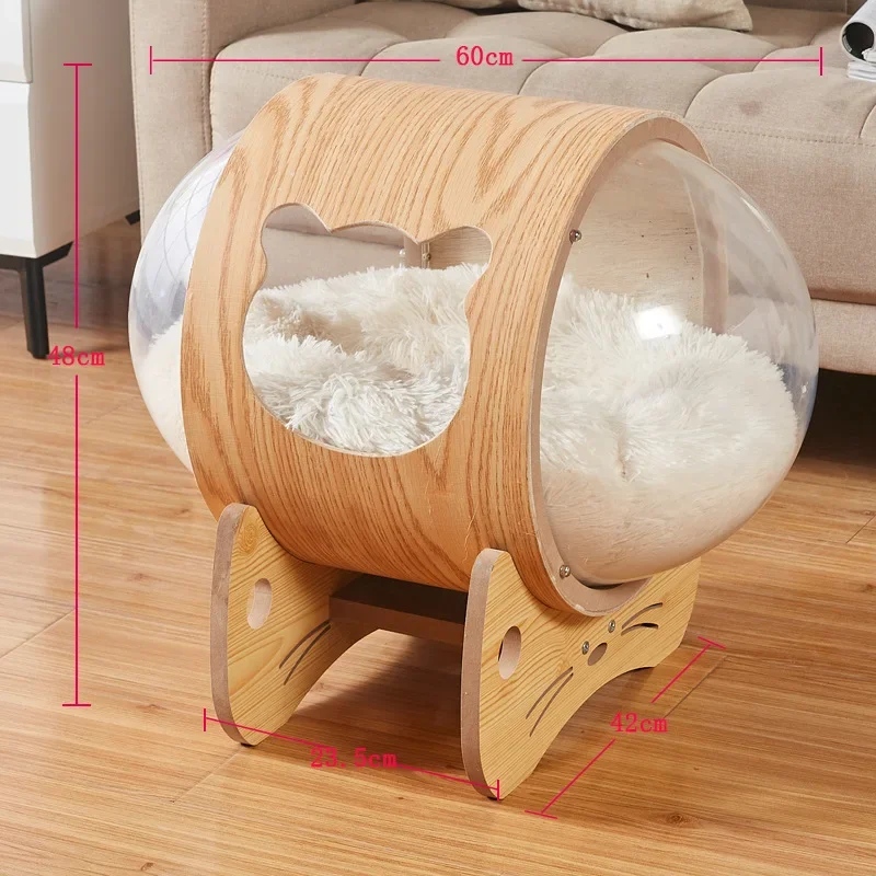 Cat Transparent Space Capsule Nest Climbing Frame Solid Wood Acrylic Pet House Wooden Cat Delivery Room All Seasons Universal