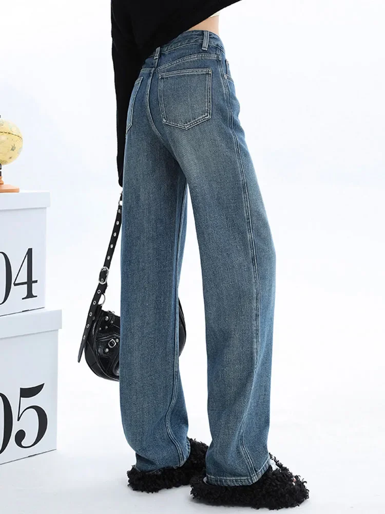 Classic Blue High Waist Straight New Jeans Women Korean Streetwear Vintage Baggy Denim Pants Spring Fall Casual Kot Pantolon New