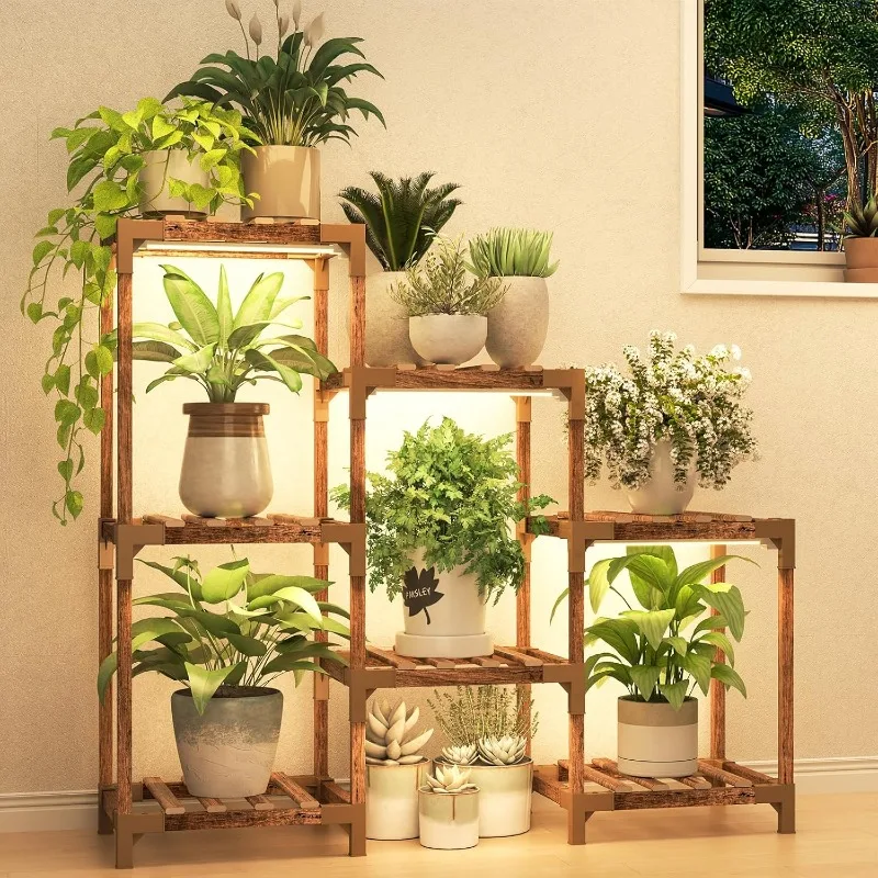 

Plant Stand with Grow Light, Plant Shelf Indoor for Mutiple Pots, 7 Tiers Wood Plant Ladder Holder Flower Stand for Corn