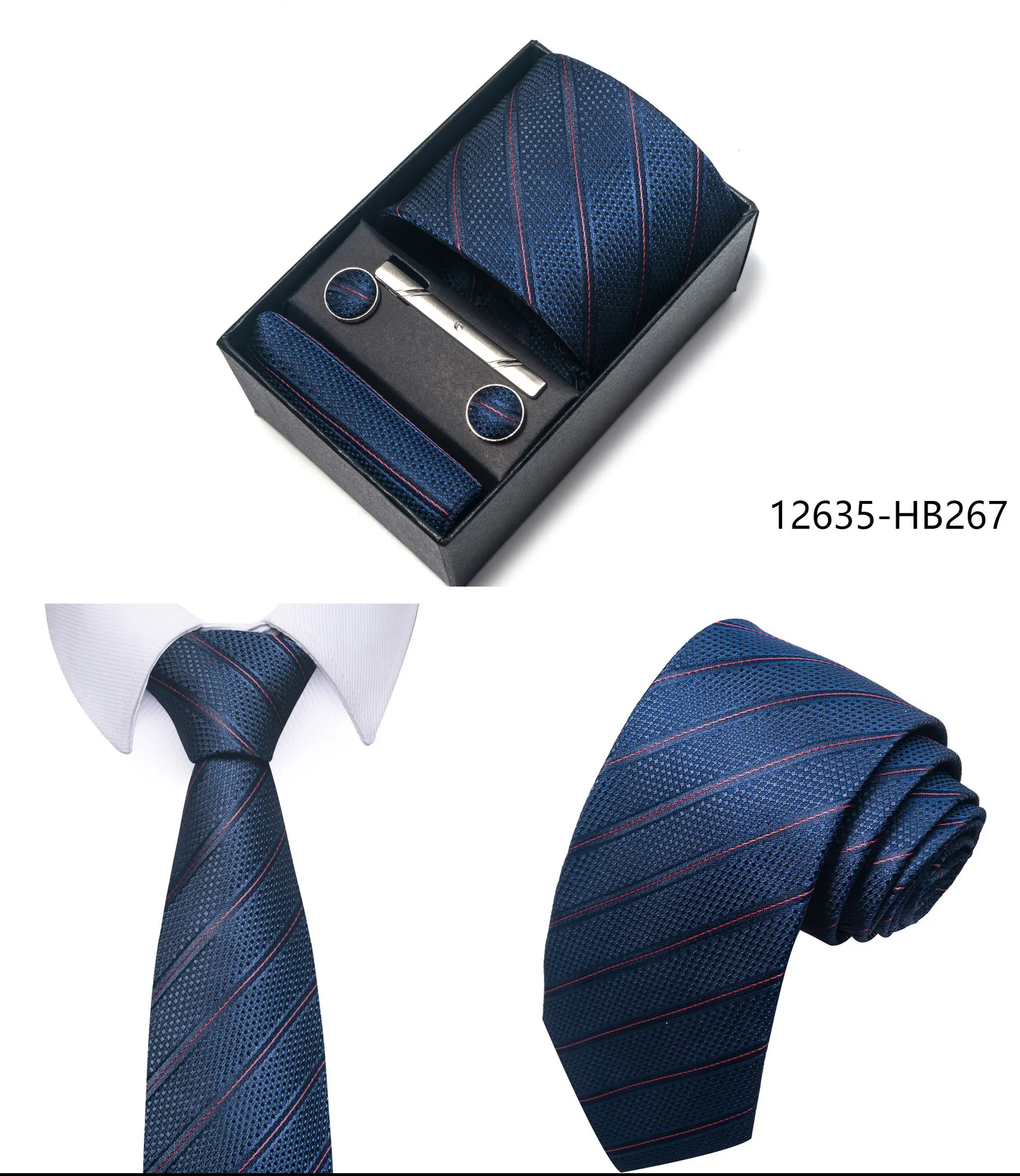 High Grade Holiday Gift Box Brand 8 cm Blue Paisley Tie Handkerchief Cufflink Set Men Necktie Clothing Accessories Birthday Gift