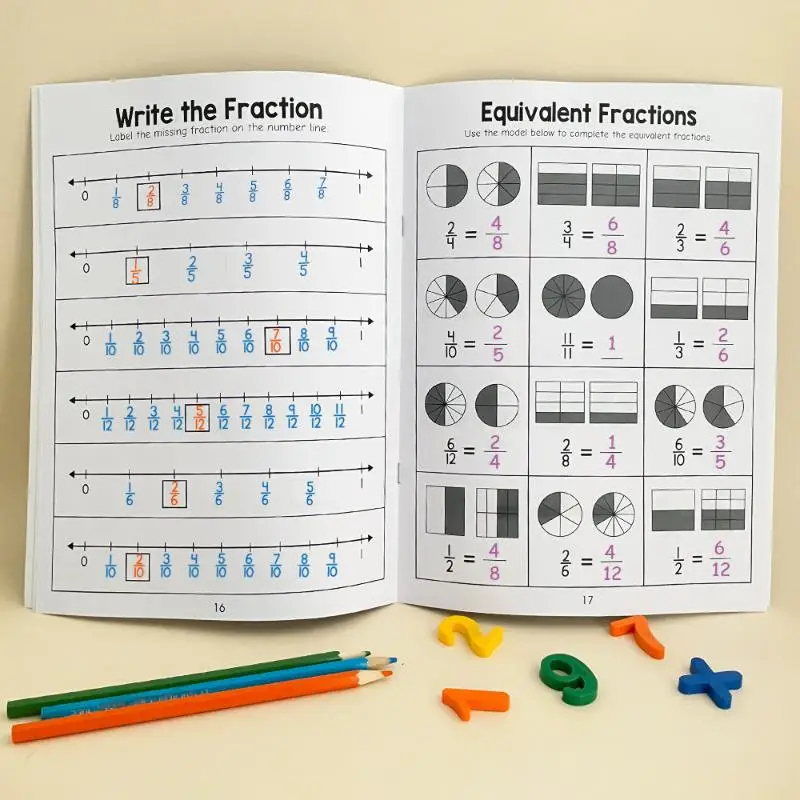 1Pcs Primary School Fraction Fact Teaching Aids Math Cognitive Test Book Basic Fraction Learn And Practice Training Workbook