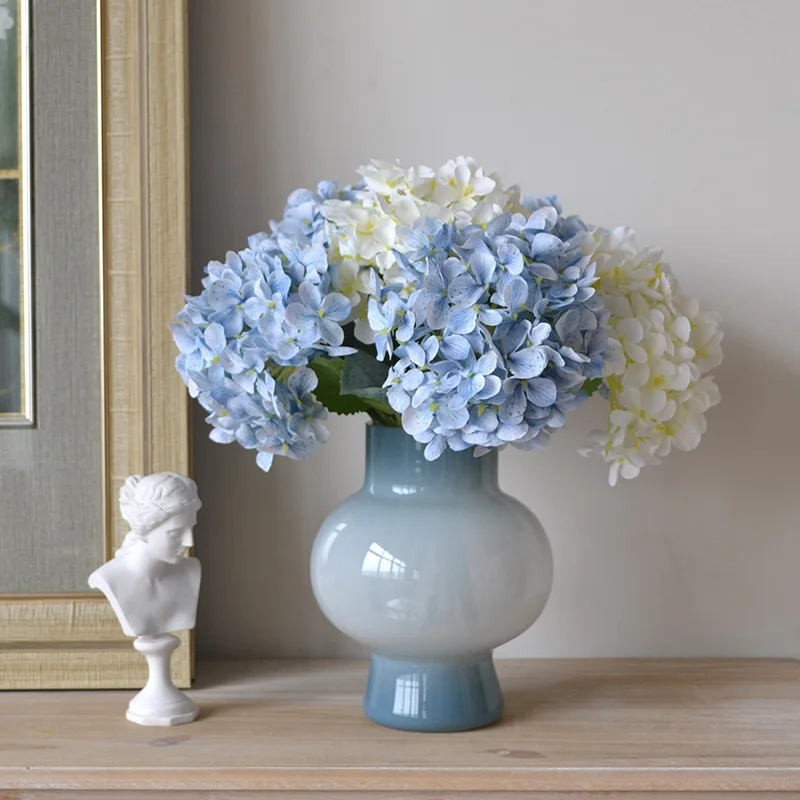 42cm Blue Artificial Hydrangea Flower Realistic Artificial Hydrangea Branch for Home Wedding Decoration Flower Arrangement