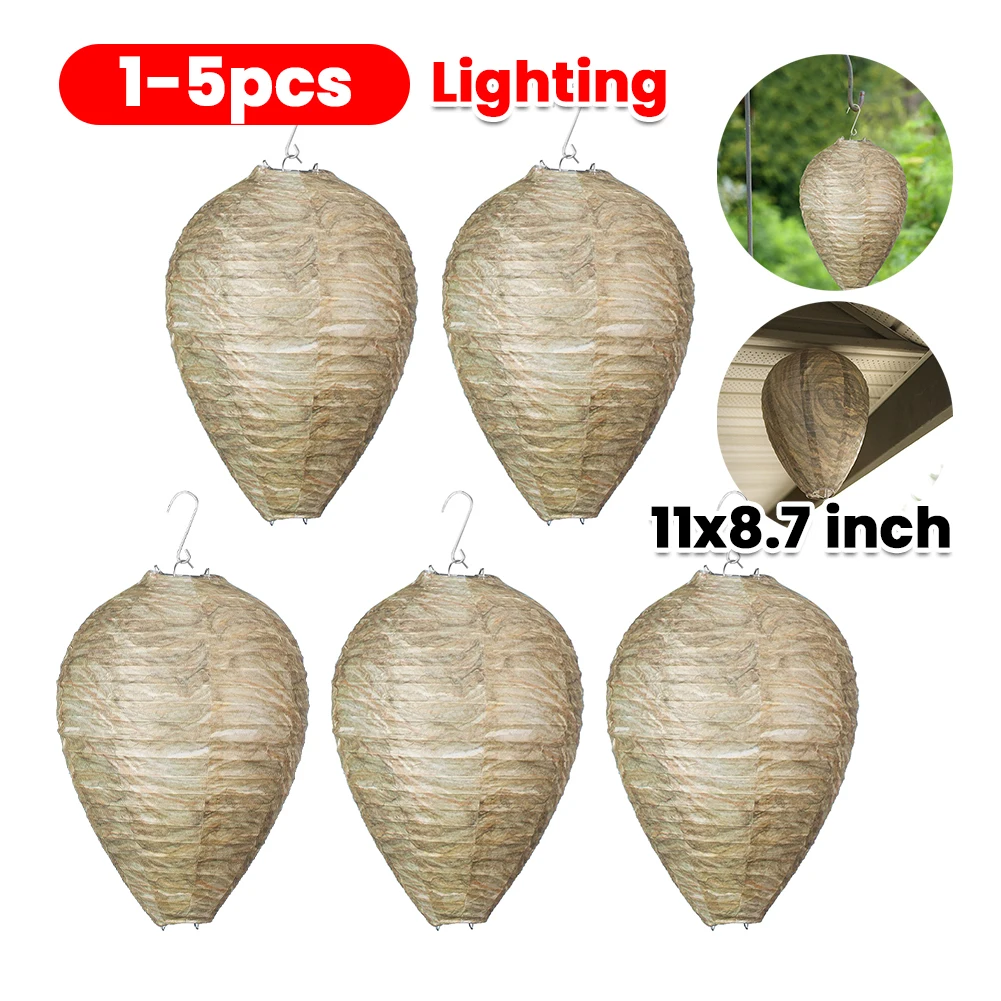 1-5Pcs Hanging Wasp Nest Decoy Woven Bee Hive Hangable Decoration Hornets Fly Catcher for Outdoor Garden Yard Waterproof Lantern