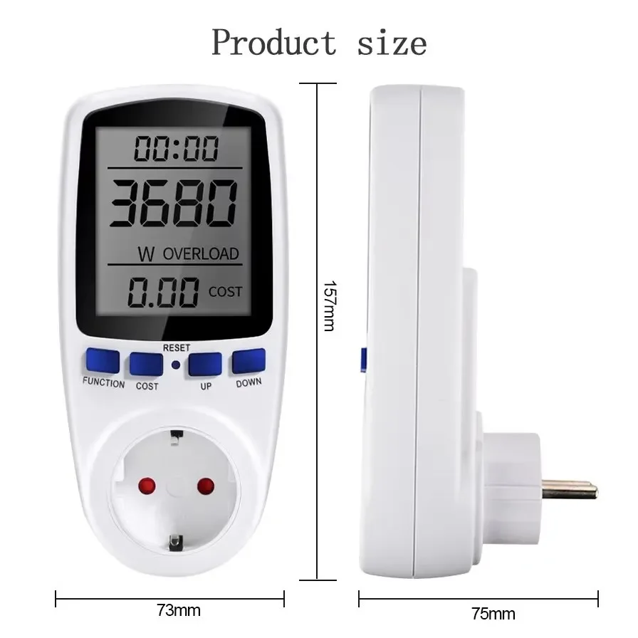 220 فولت الرقمية LCD السلطة متر Wattmeter المقبس القوة الكهربائية كيلووات ساعة قياس الطاقة منفذ الاتحاد الأوروبي التوصيل الزائد حماية 7 نماذج العرض