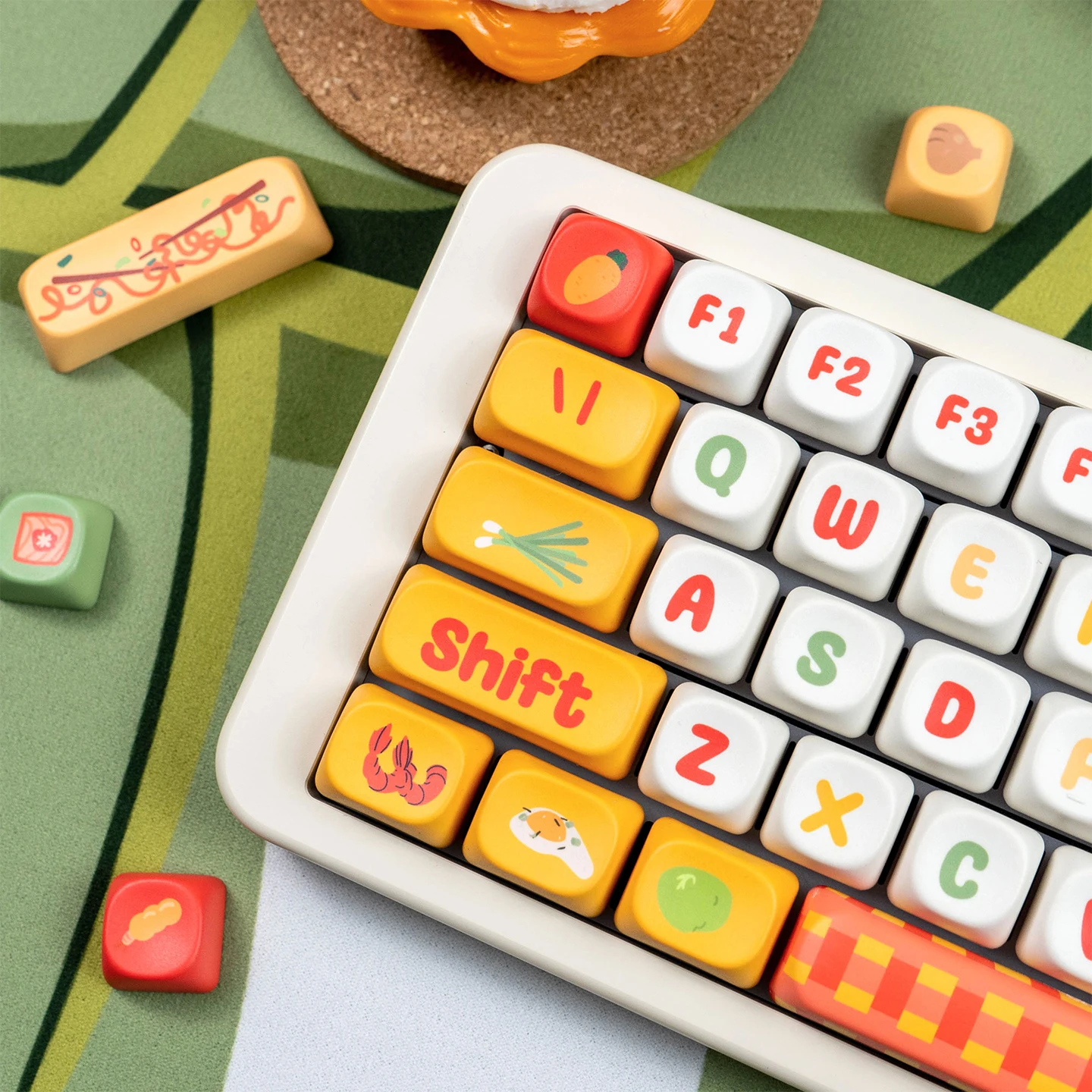 URE Japanese Ramen Keycap Dye-Sublimation MOA Profile PBT Round Cute Yellow Keycap for MX 61 64 75 87 96 104 Mechanical Keyboard