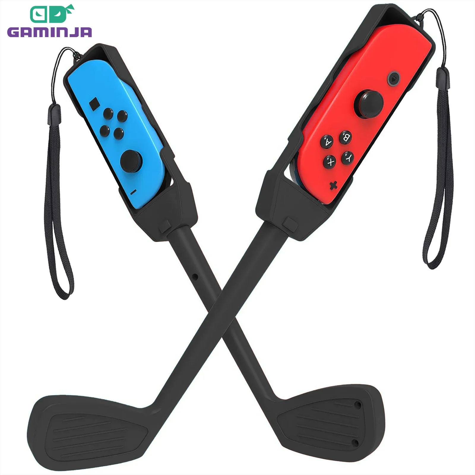 GAMINJA For Nintendo Switch Joy Con Golf Games Accessories Controller With 180° Rotatable Club 2 Controller Grips Golf Club