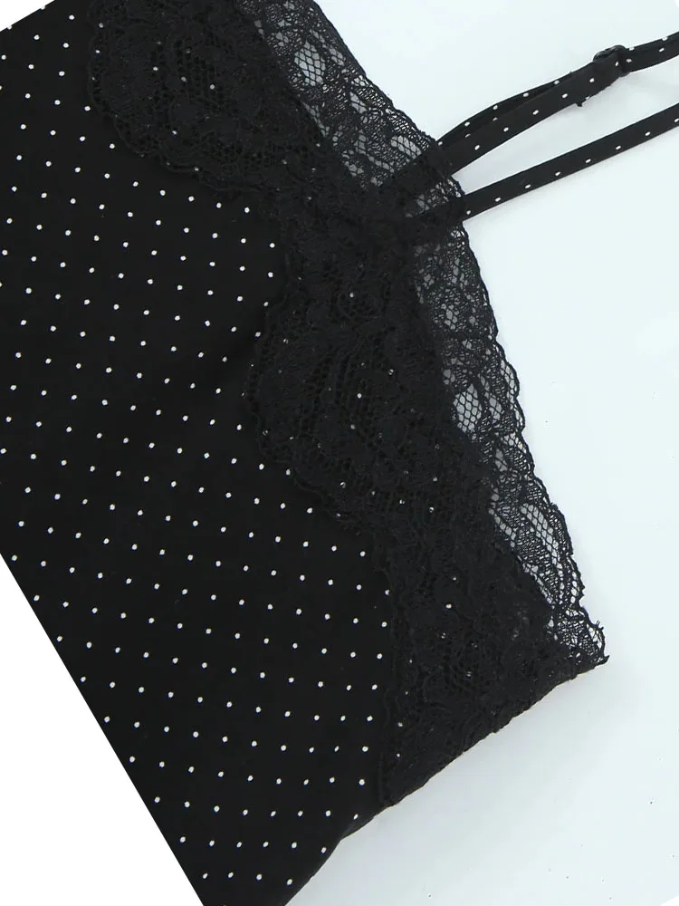 

HH Women's Fashion Polka Dot Slim Asymmetrical Hem Spaghetti Strap Top Female Straight Collar Backless Lace Sleeveless Top Mujer