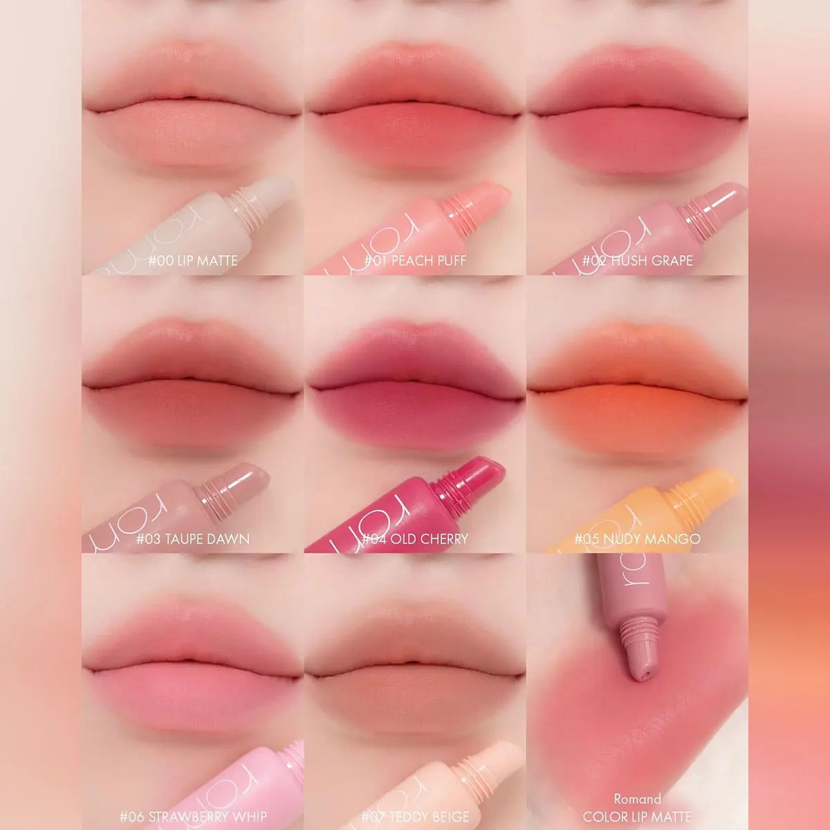 rom&nd COLOR LIP MATTE, similar a las mejillas, ligero, sin secado, blanqueamiento de líneas de labios, aplicación rápida, estacional, K-Beauty, maquillaje coreano
