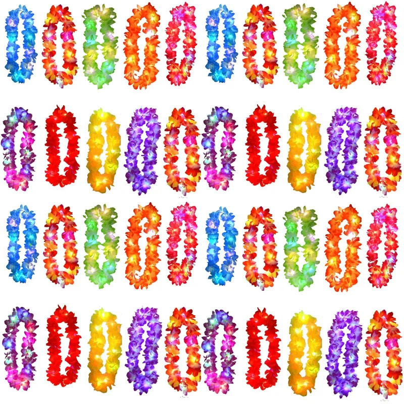 1 pièces femmes fille LED hawaïen Leis éclairer Leis collier de noël guirlande clignotant couronne de fleurs pour vacances plage fête