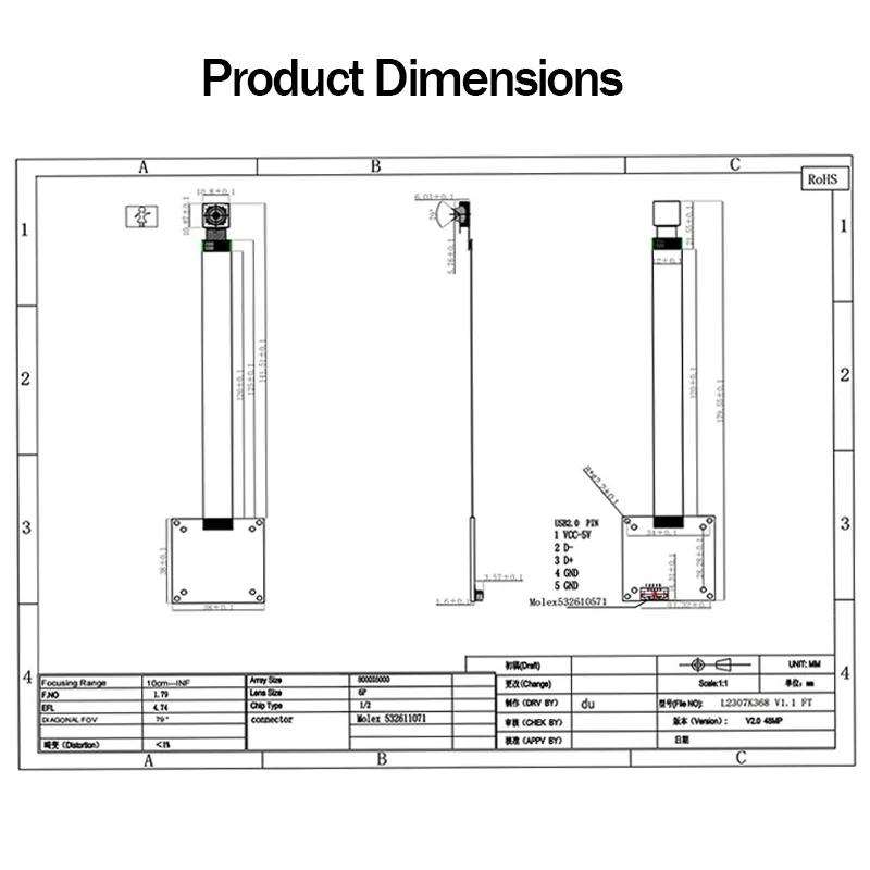 CMOS IMX766 50MP 8160Hx6120V HD USB2.0 وحدة الكاميرا بدون سائق PDAF التركيز التلقائي MJPEG، YUY2 التوصيل والتشغيل #4