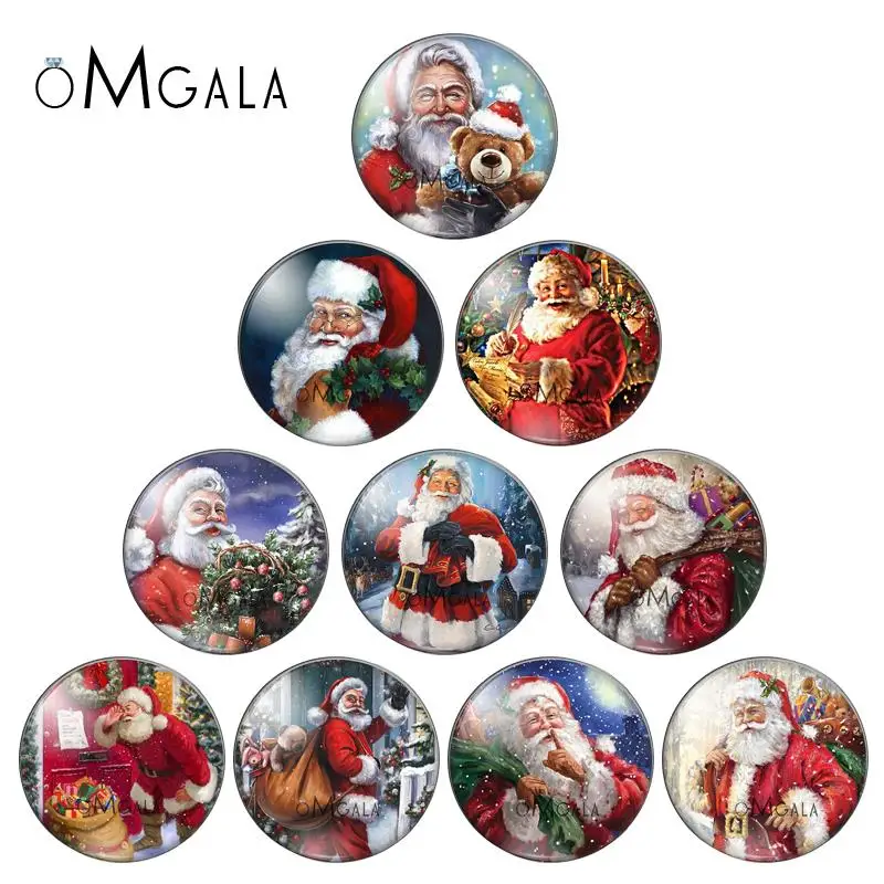 Merry Christmas Santa Claus gift  Patterns 8mm/10mm/12mm/18mm/20mm Round photo glass cabochon demo flat back Making findings