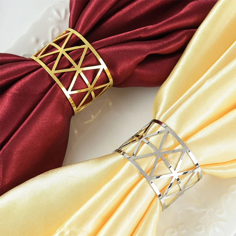 

6pcs Triangle Cutout Metal Napkin Rings Gold/Silver/Rose Gold Napkin Holders Wedding Birthday Banquet Dinner Party Table Decor