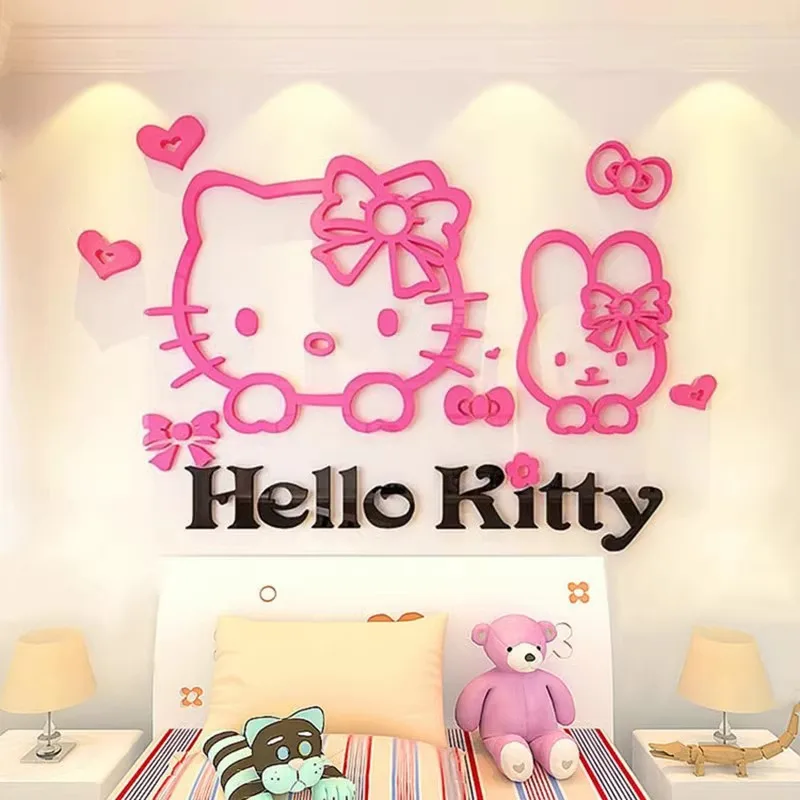 DIY Cartoon Anime Hallo Kitty Bär Wand Aufkleber Kawaii Acryl Kristall 3D Selbst-montage Wand Aufkleber Mädchen Schlafzimmer Dekoration