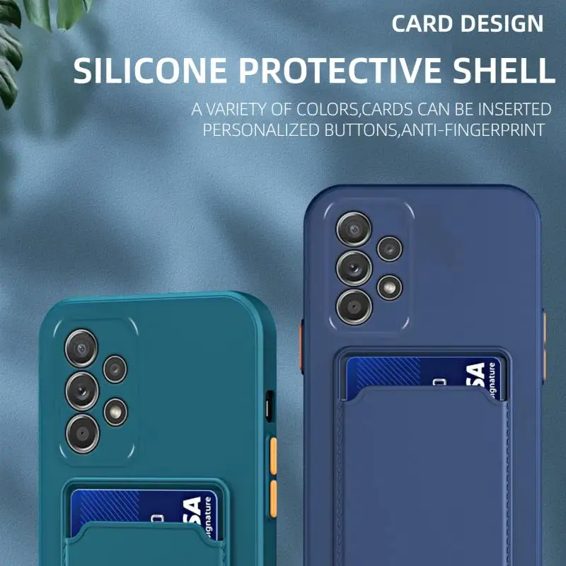 For Samsung Galaxy A13 A14 A25 A33 A53 A54 A73 5G A05 S A11 A12 A13 A15 A21S A24 Silicone Card Slot Seismic Phone Case 