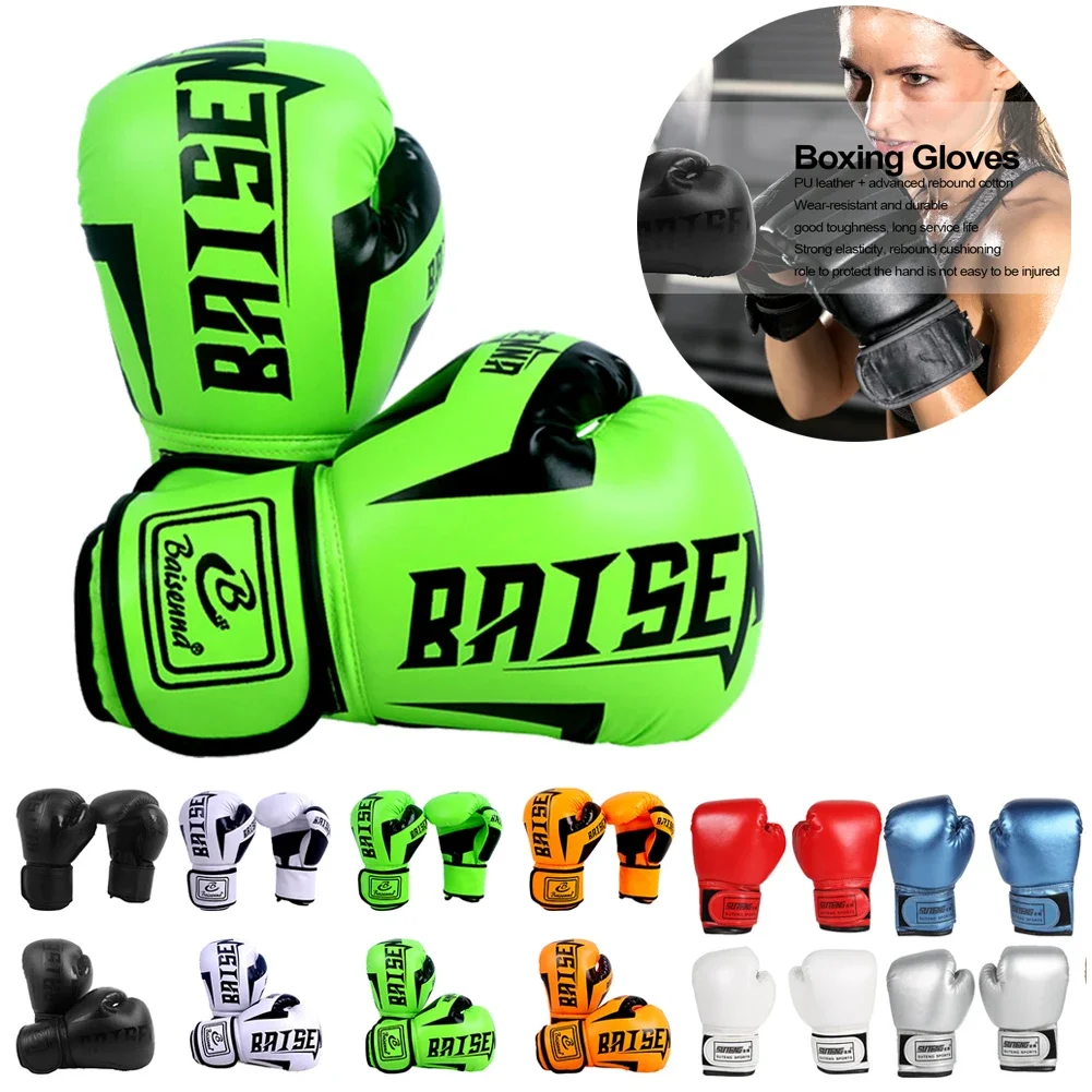 1 Pair Boxing Gloves PU Leather MMA Fighting Kick Boxing Gloves Karate Muay Thai Training Workout Gloves for Adult Children