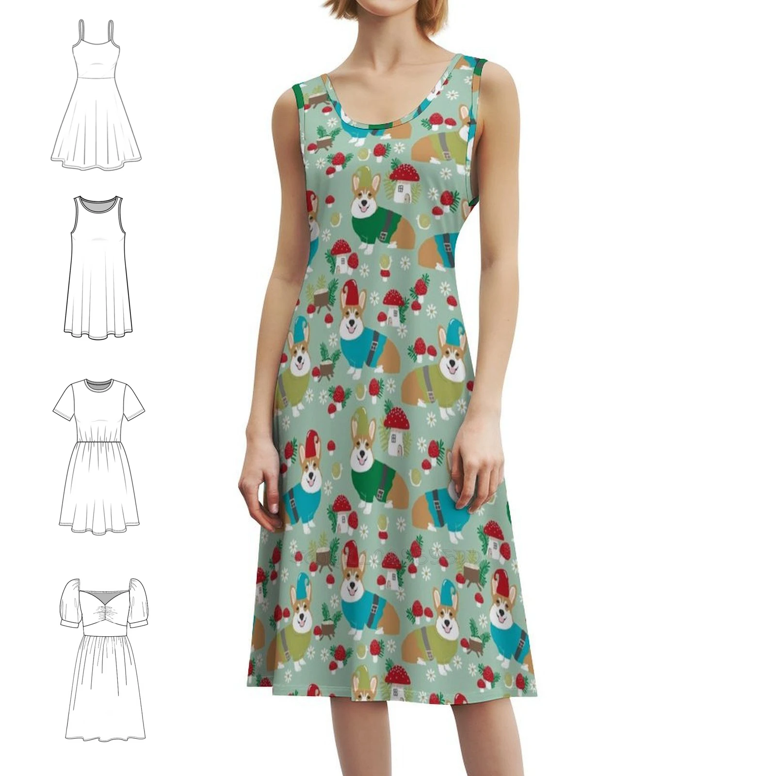 

Корги Вельш Корги Эльф Эльфы Подарки для собак Поды собак с цветочным принтом Платье для женщин Весна Лето Повседневное платье для вечеринки Корги