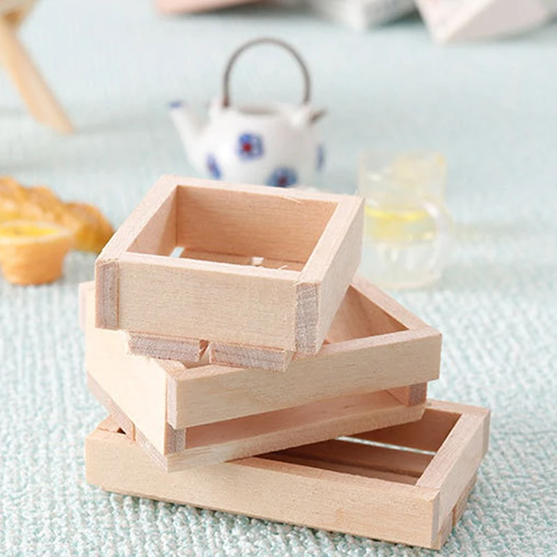 Mini panier de rangement en bois pour fruits et légumes, accessoires de bricolage, maison de courses, meubles miniatures, boîte modèle, décoration de la maison, 1PC, 1:12