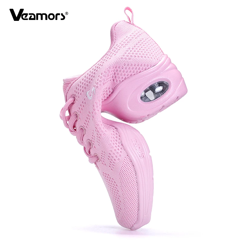 Breathable Women's Latin Dance Shoes Knitted Mesh Modern Jazz Shoes Ballroom Dancing Air Cushion Soft Sole Casual Sports Shoes