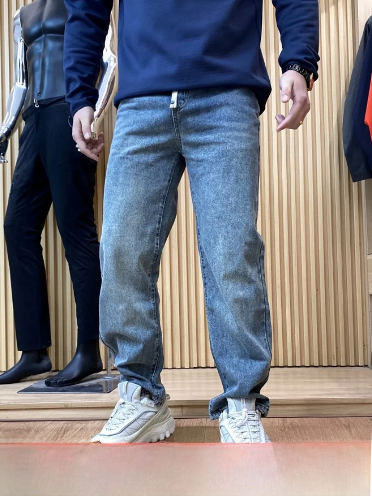

Versatile Retro Waed Spring Men's Skin-friendly Breathable Elastic Waist Faionable Casual Denim Jeans Straight Leg Fit