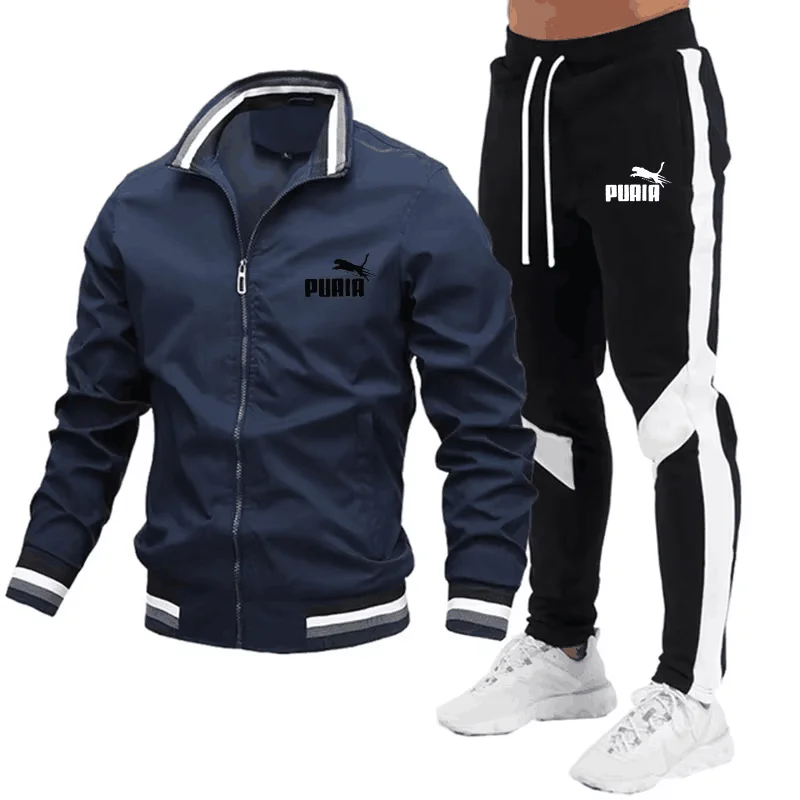 Men's Sports Jacket and Drawstring Protective Pants Set, Running Sportswear, Fitness Pants, 2-piece Set, Spring and Autumn